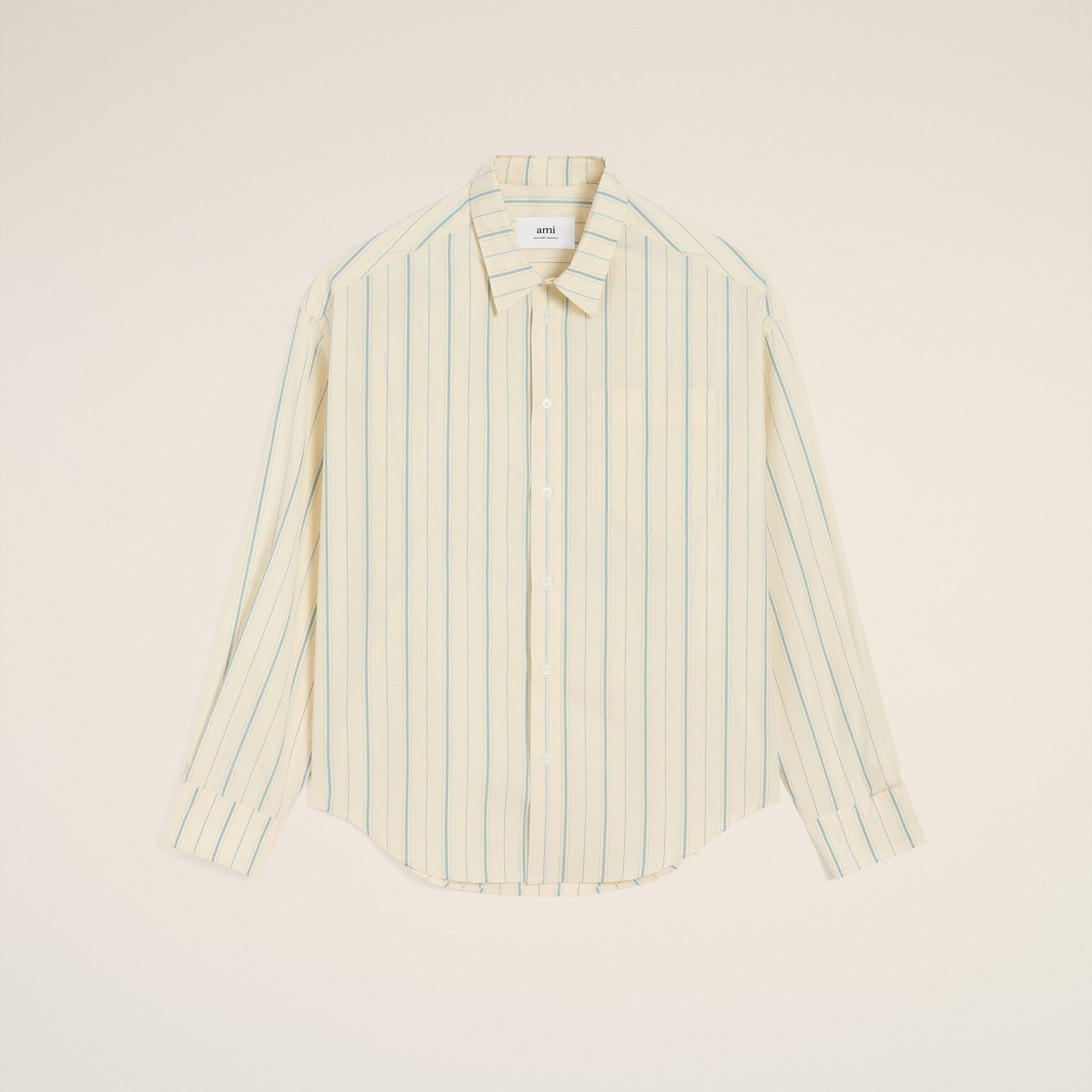 Beige Cotton  Boxy Fit Striped Shirt