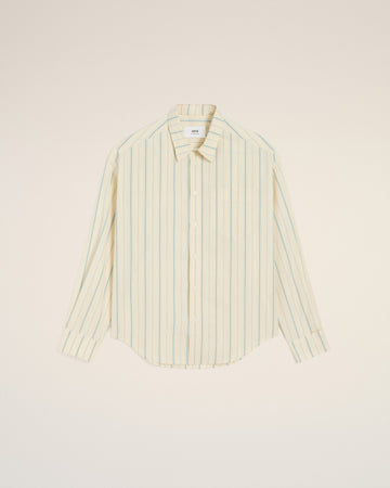 Beige Cotton  Boxy Fit Striped Shirt